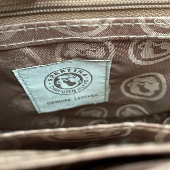 SPARTINA 449 Leather Round Crossbody Bag Purse Cream & Gold - Picture 12 of 15